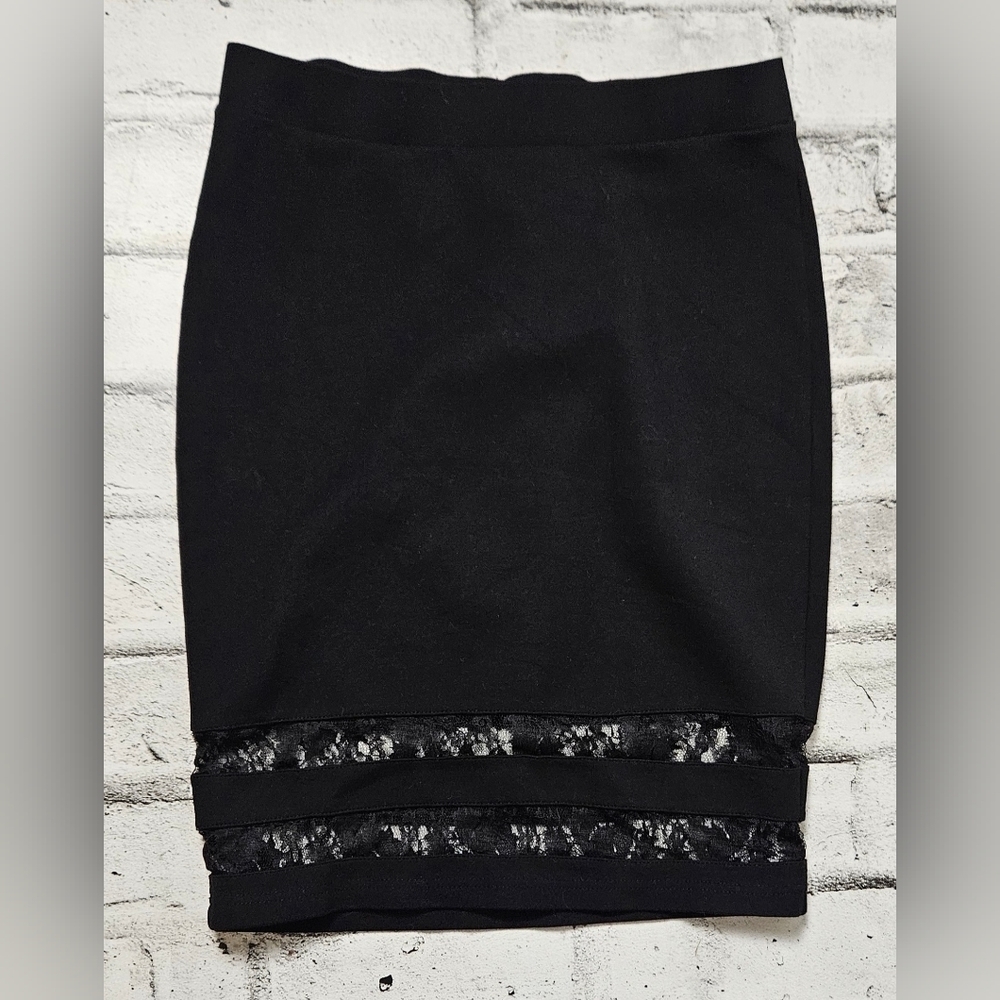 Warehouse One Black Lace Trim Bodycon Midi Skirt Womens XS